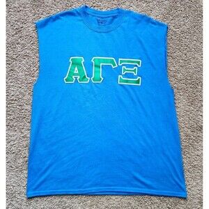 Alpha Gamma XI Sorority T-Shirt Men's XL Blue Embroidered Sleeveless